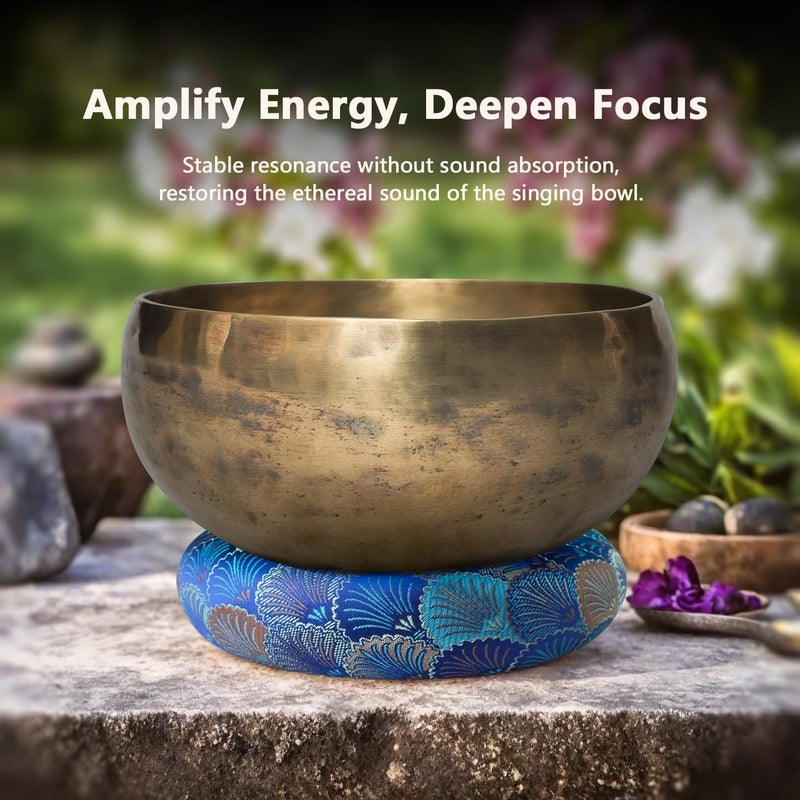 UPCEED Singing Bowl Cushion for Tibetan Singing Bowls, Handmade Silk Brocade Round Cushion Pillow for Sound Healing and Crystal Sound Bowls Accessories(DeepBlue,6.7 Inch) - Image 4
